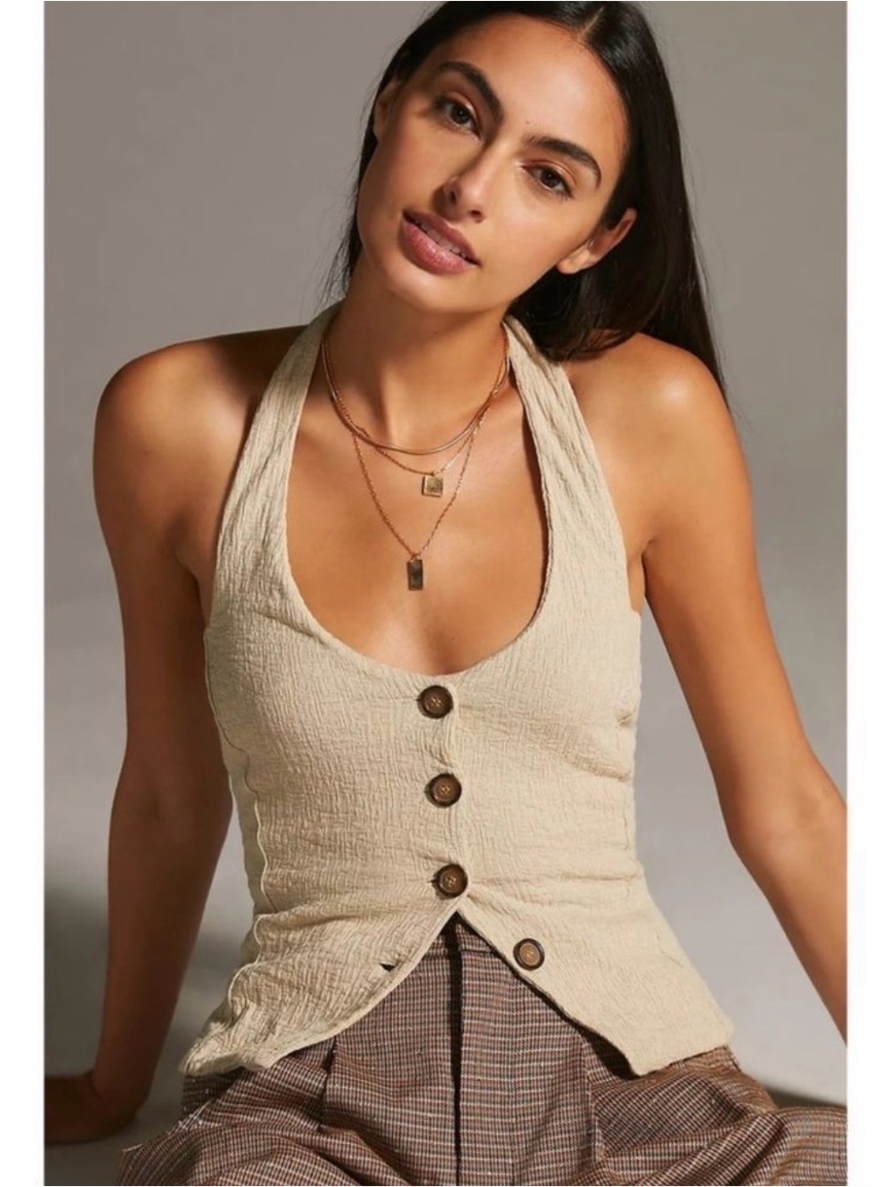 Anthropologie Button Halter Vest Top